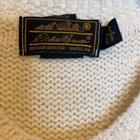 Eddie Bauer | Vintage Round Knit Pullover Textured Short Sleeve Cream Sweater S - Picture 7 of 10